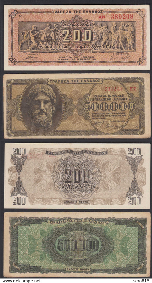 Griechenland - Greece 200 + 500-tausend Drachmai 1946 Pick 126 + 131 VF/XF (2/3) - Grecia