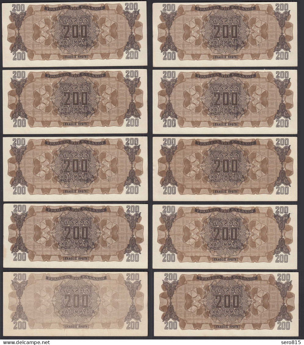 Griechenland - Greece 10 Stück á 200 Mill. Dr. 1944 Pick 131a AUNC (1-)   (30937 - Griekenland