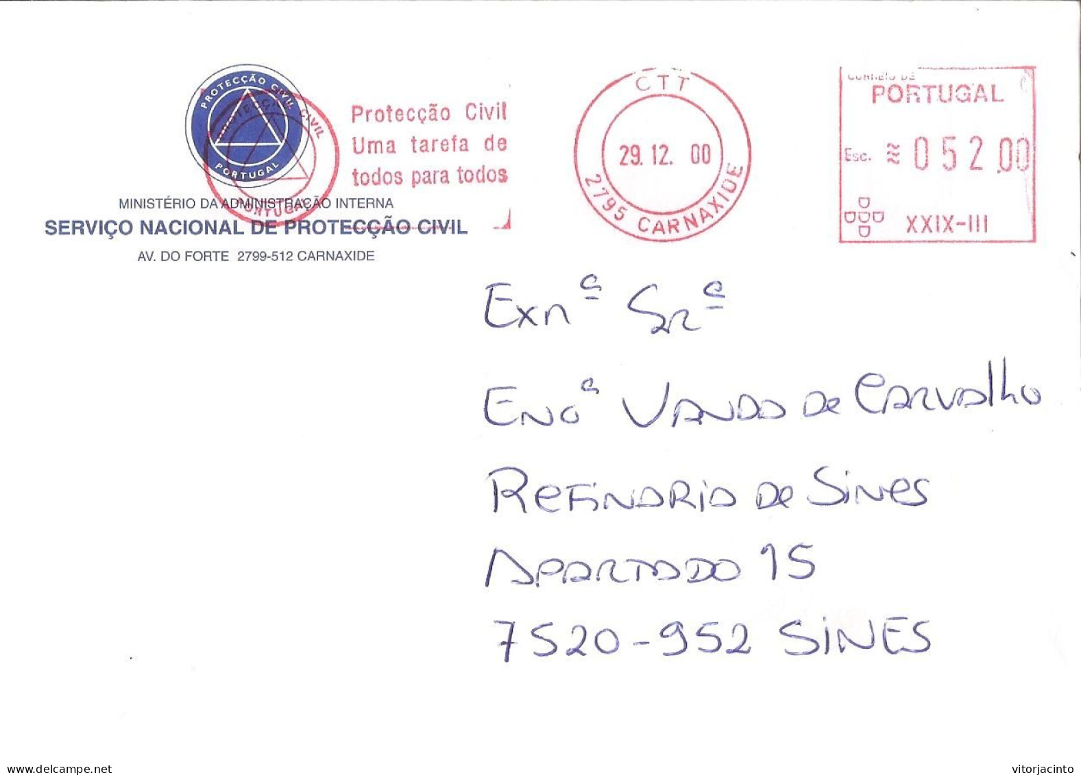 PORTUGAL - Mechanical Franchising With Advertising (Civil Protection - A Task For All) - Storia Postale