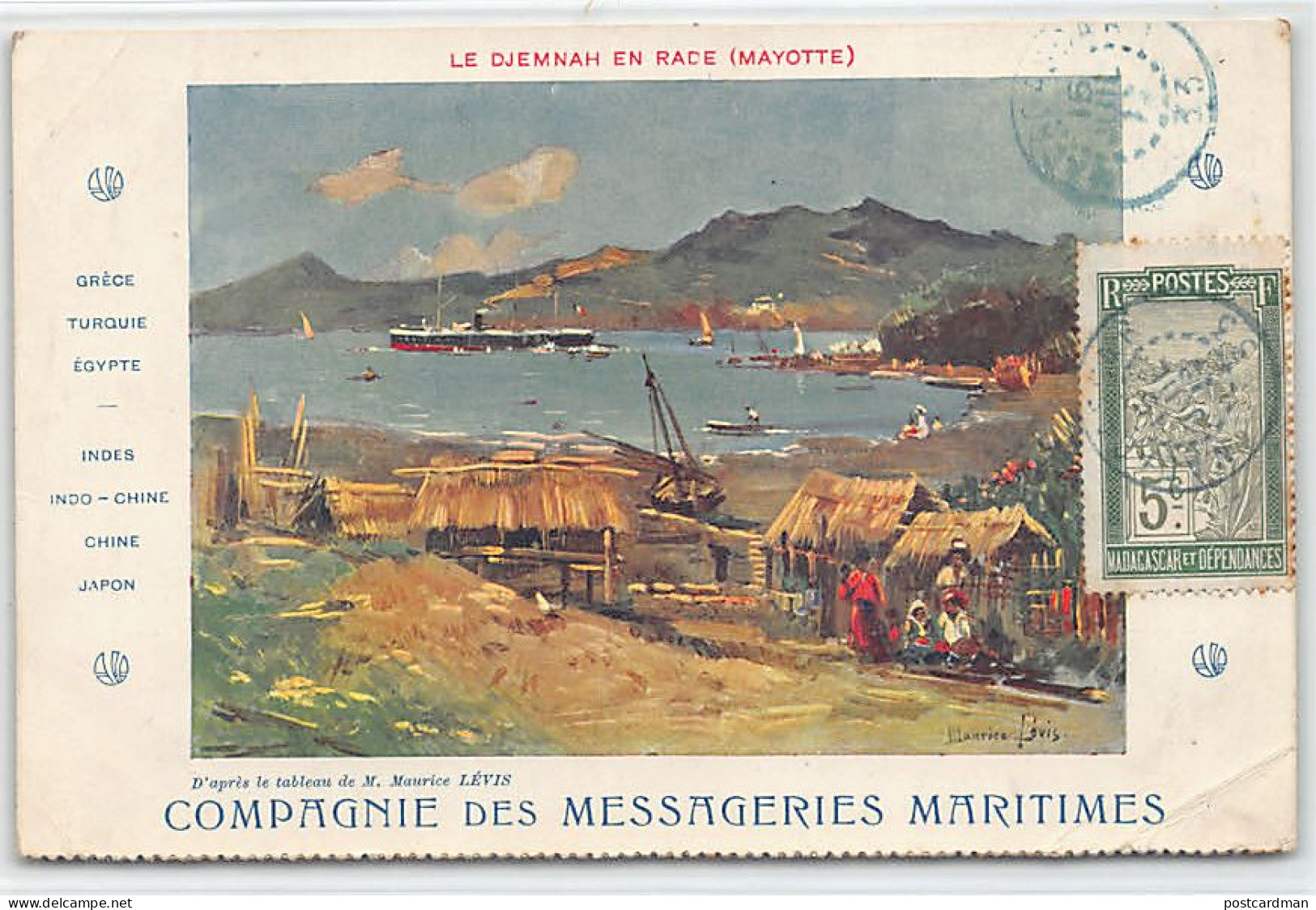 Mayotte - Le Paquebot Djemanh En Rade, D'après Un Tableau De M. Maurice Lévis - Ed. Messageries Maritimes  - Mayotte