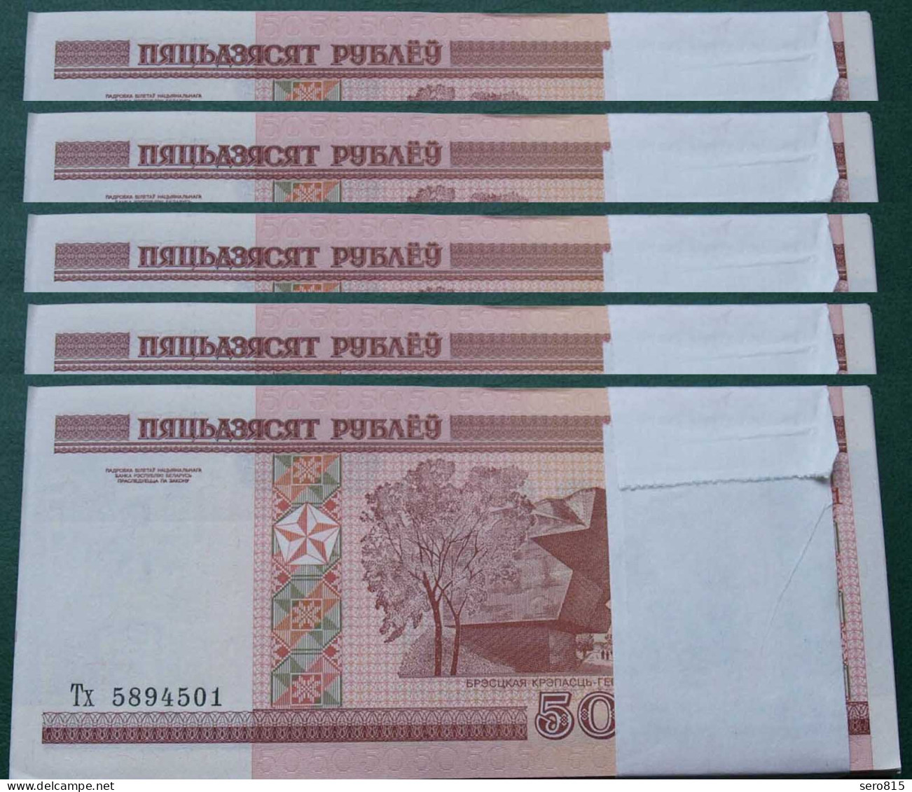 Weißrussland - Belarus 5 Stück BUNDLE á 100 Stück á 50 Rubel 2000 UNC Pick 25a - Autres - Europe