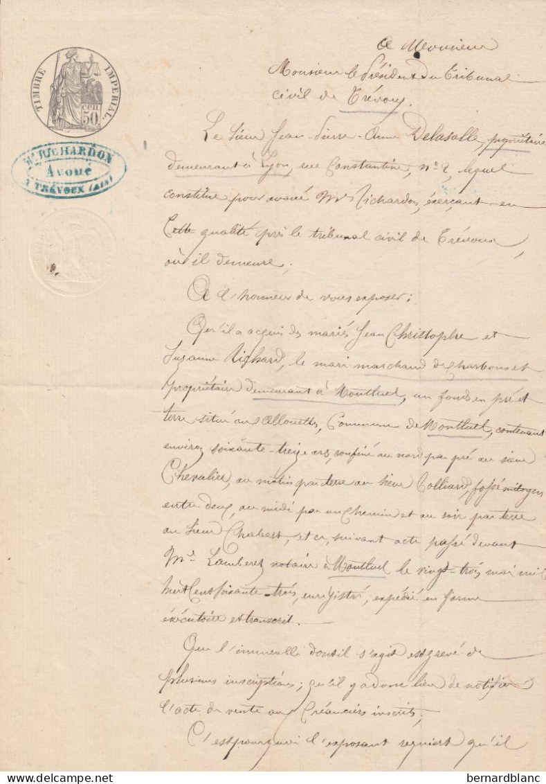 VP 1 FEUILLE - 1863 - TREVOUX - MONTLUEL - LYON - Manuscripts