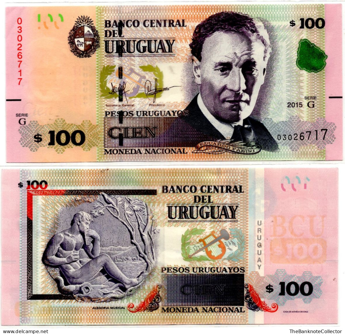 Uruguay 100 Pesos 2015 Serie G P-95 UNC - Uruguay