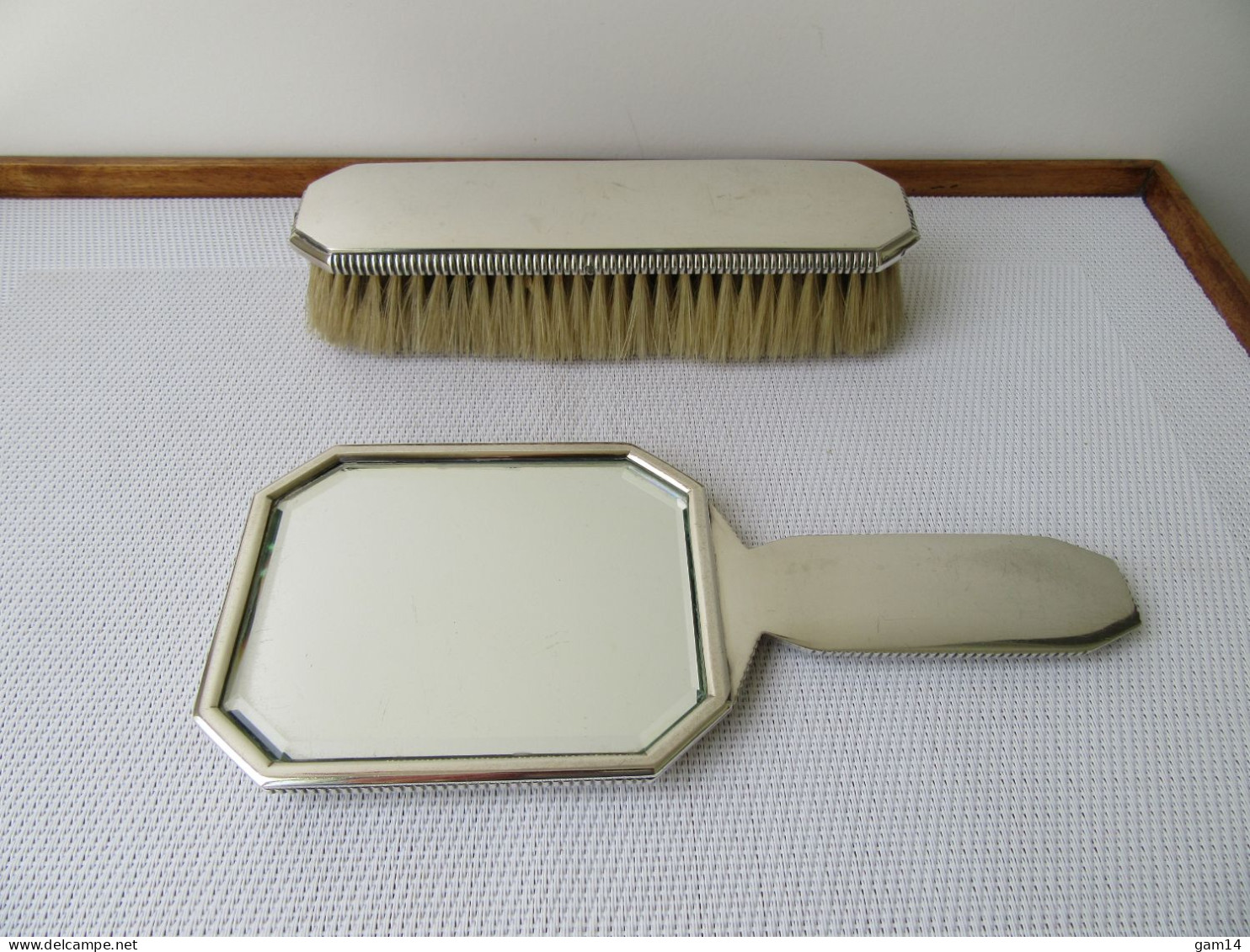 Ensemble Miroir à Main + Brosse En ARGENT. Poinçons Minerve + Orfèvre - Argenterie