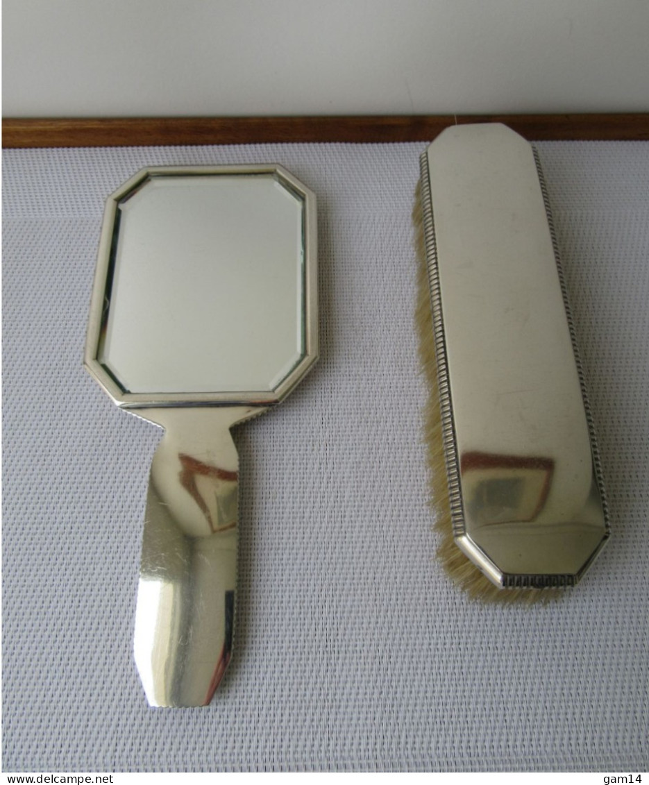 Ensemble Miroir à Main + Brosse En ARGENT. Poinçons Minerve + Orfèvre - Argenteria