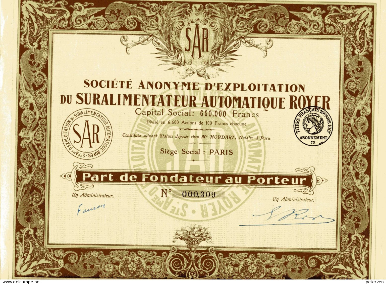 S.A. D'EXPLOITATION Du SURALIMENTATEUR AUTOMATIQUE ROYER - Auto's