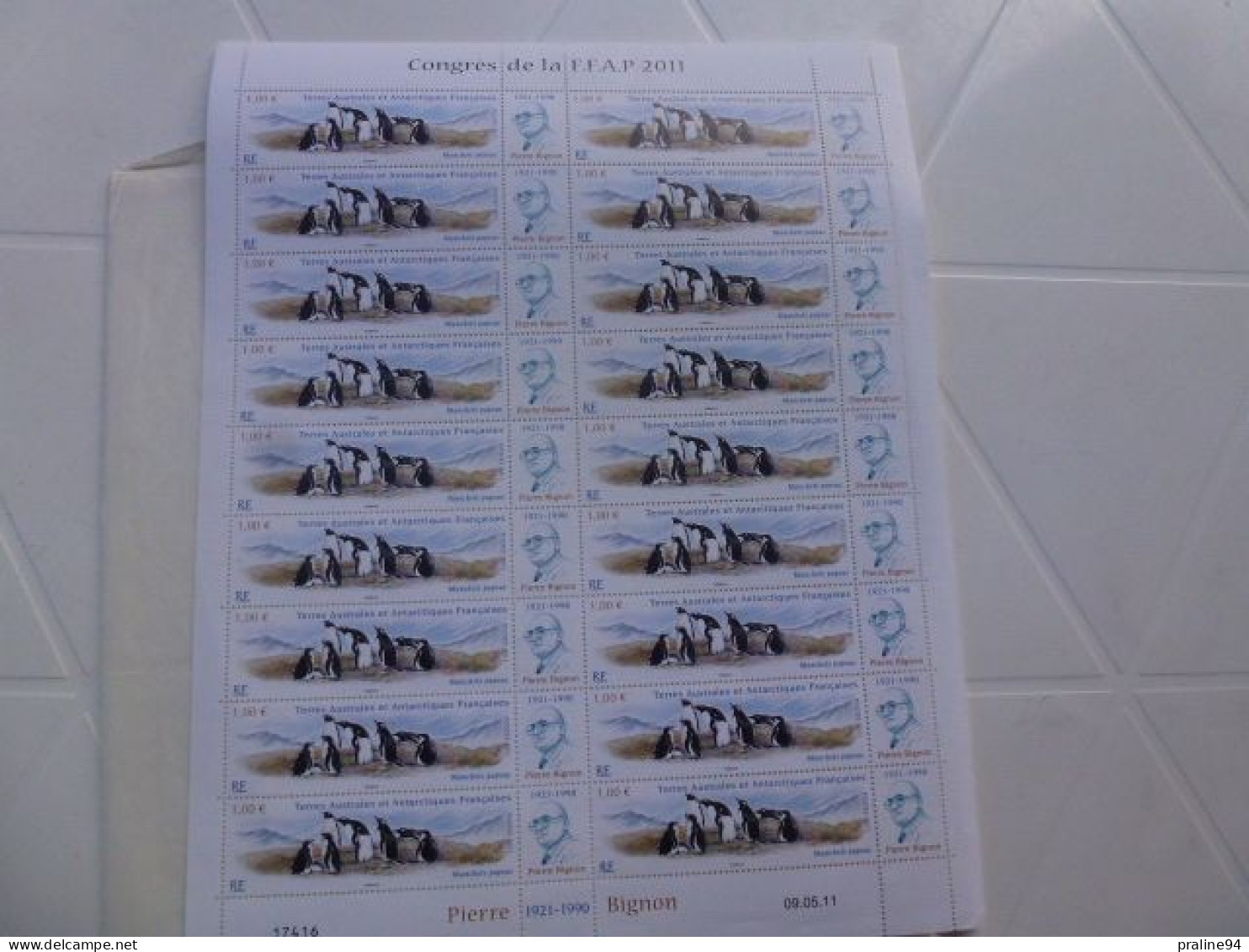 CONGRÉS DE LA  F.F.A.P.  2011  PIERRE BIGNON  1921-1990  PLANCHE NEUVE DE 18 TIMBRES  MANCHOTS PAPOUS - Unused Stamps