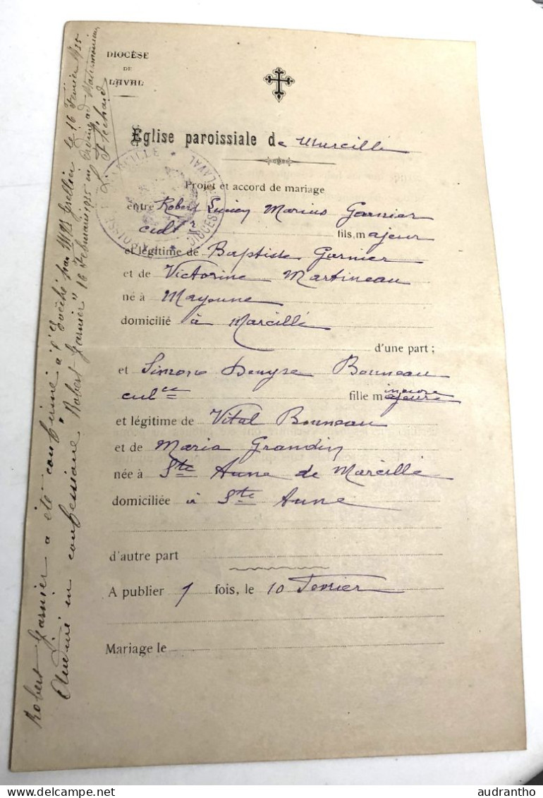 Faire-part Mariage 1935 à Marcillé Gasnier - Bouneau - Mariage