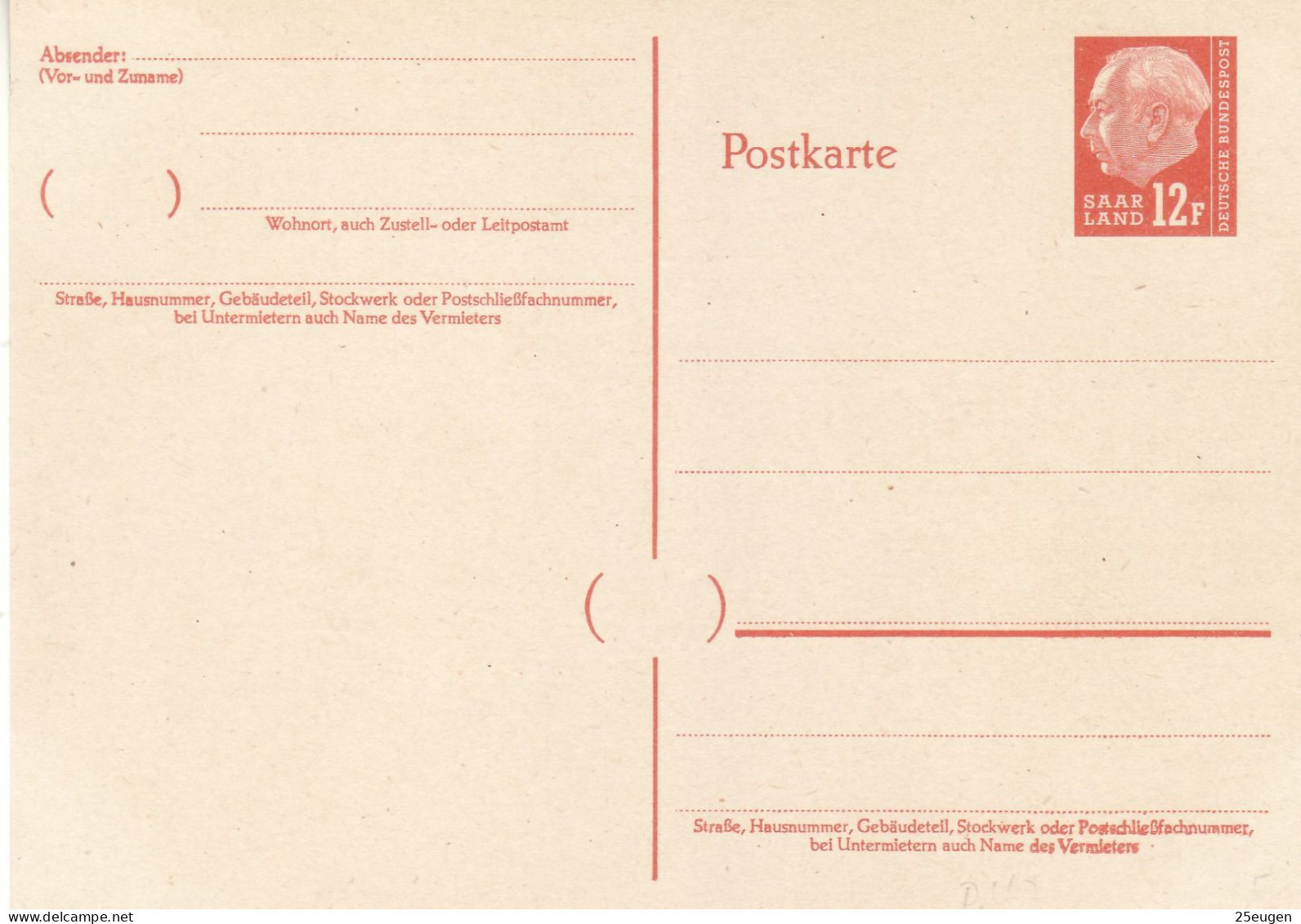 SAAR 1957 POSTCARD MiNr P 47 (*) - Storia Postale