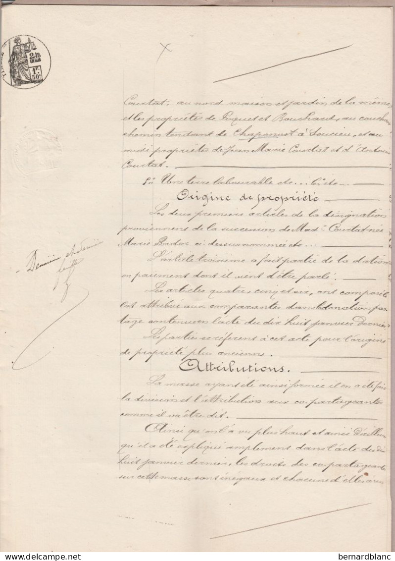 VP 4 FEUILLES - 1881 - PARTAGE - ST GENIS LAVAL - CHAPONOST - ORLIENA - Manuskripte