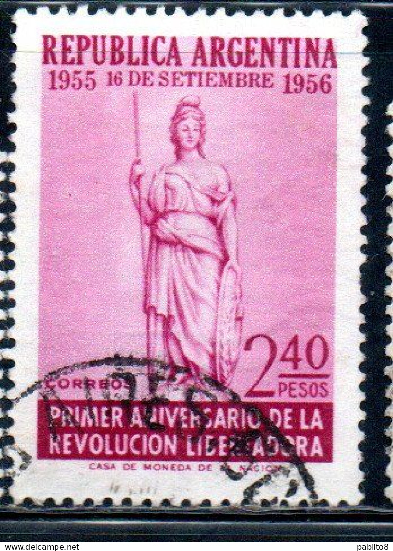 ARGENTINA 1956 FIRST ANNIVERSARY OF REVOLUTION OF LIBERATION LIBERTY 2.40p USED USADO OBLITERE' - Gebruikt