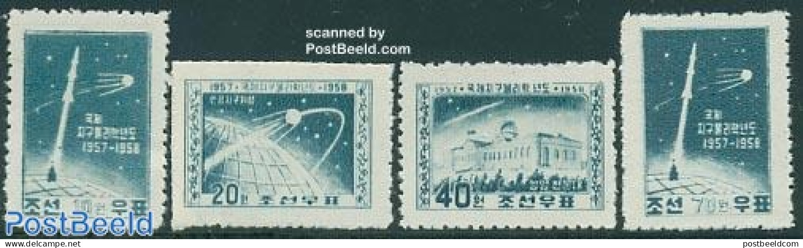 Korea, North 1958 Geophysical Year 4v, Mint NH, Science - Transport - Astronomy - Space Exploration - Astrologie