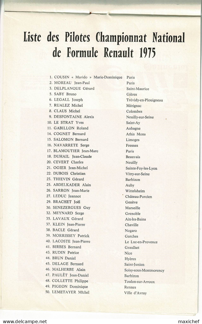 XVe Circuit Vitesse Magny-Cours, 3 & 4 Mai 1975, Groupe 1, R.5 Gordini, Formule 2, Formule Renault Europe, Dédicasse - Autorennen - F1