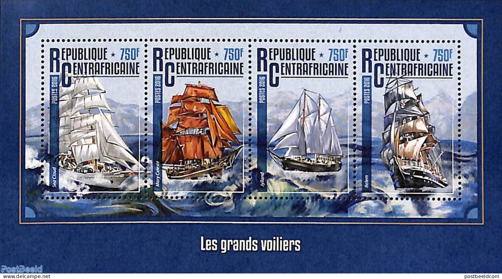 Central Africa 2016 Large Sailing Ships 4v M/s, Mint NH, Transport - Ships And Boats - Schiffe