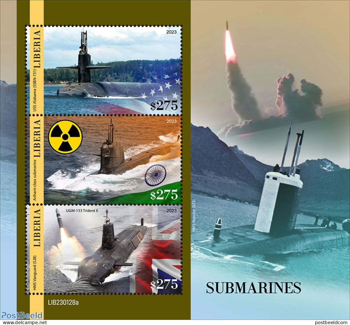 Liberia 2023 Submarines, Mint NH, Transport - Ships And Boats - Schiffe