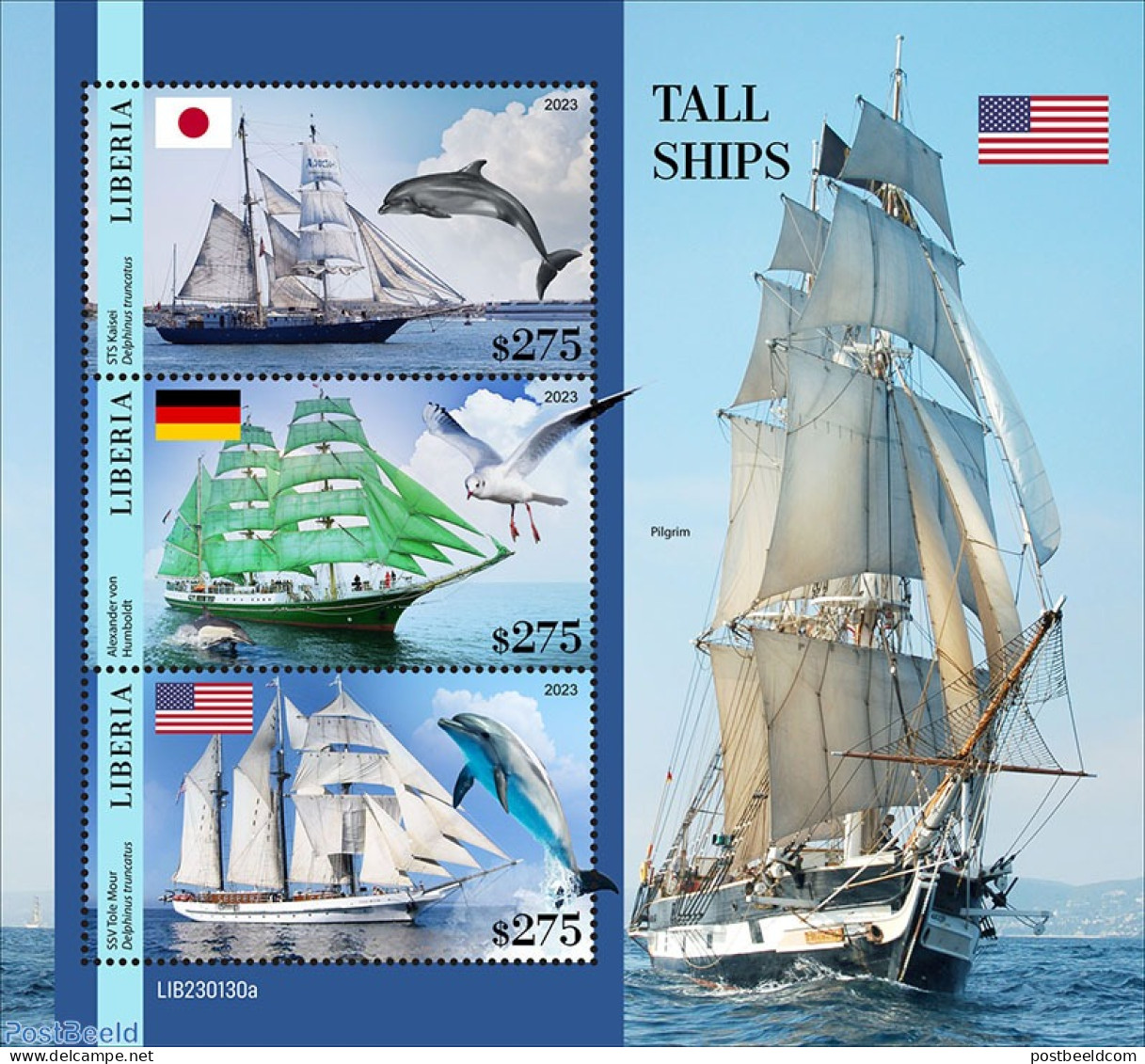 Liberia 2023 Tall Ships , Mint NH, History - Nature - Transport - Flags - Bird Life Org. - Sea Mammals - Ships And Boats - Schiffe