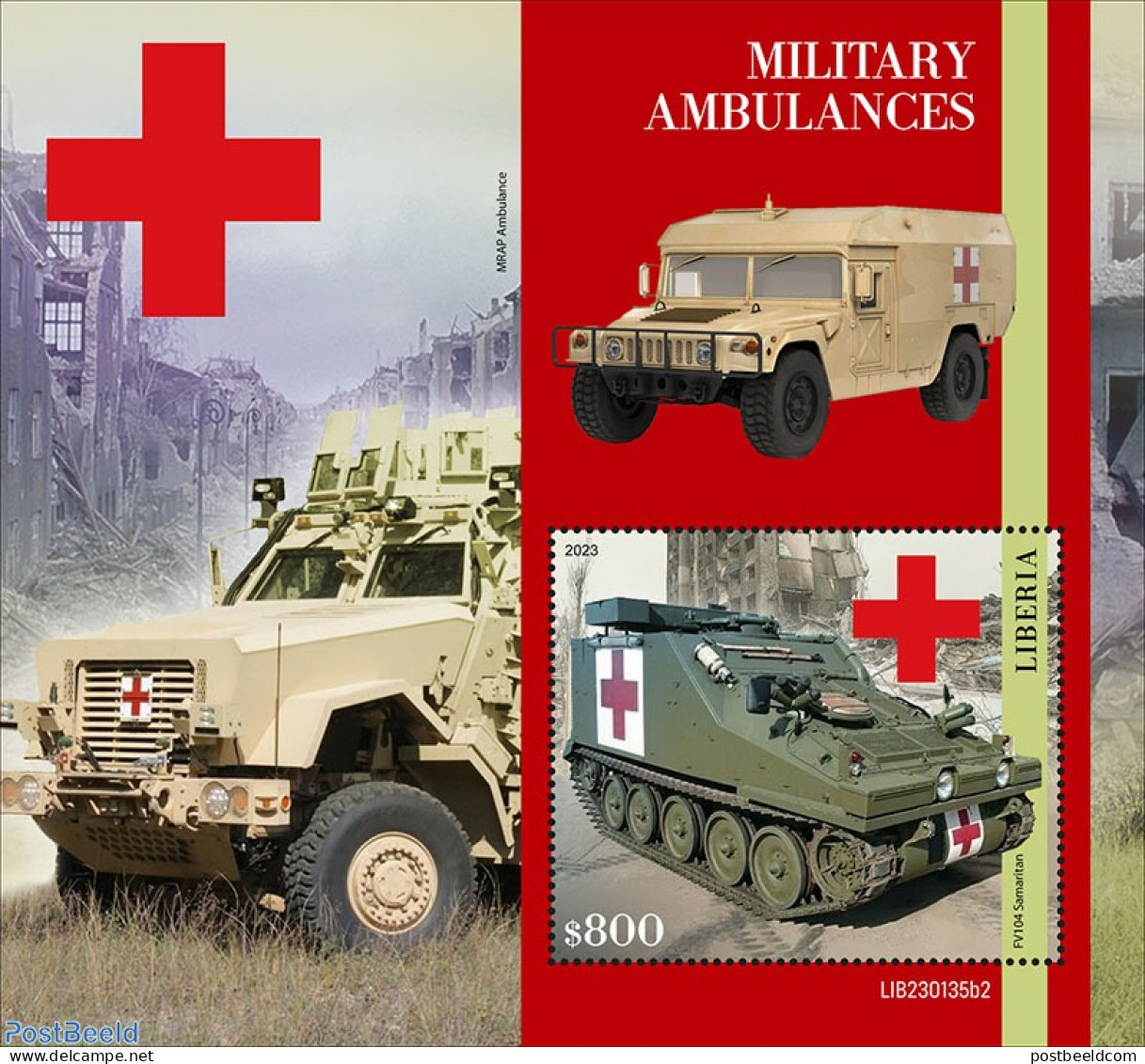 Liberia 2023 Military Ambulances, Mint NH, Health - History - Transport - Red Cross - Militarism - Automobiles - Rotes Kreuz
