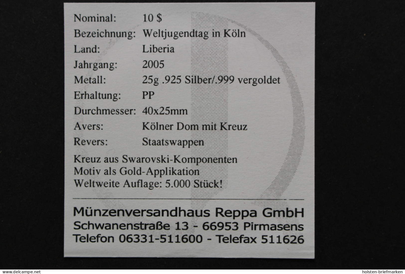 Liberia, 10 Dollar Weltjugendtag In Köln, 2005, Polierte Platte / Proof - Liberia