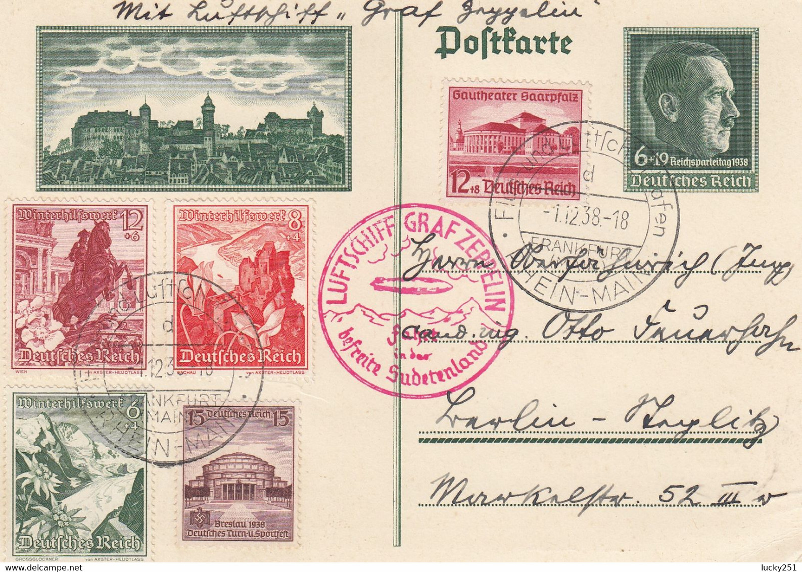 Zeppelin - 1938 - Allemagne - Carte Du 01/12/1938 - Vers L'Allemagne - Zeppelins