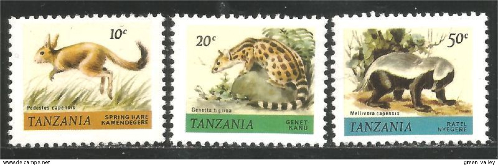 866 Tanzania Spring Hare Lapin Lièvre Genet Genette Ratel Badger Blaireau MNH ** Neuf SC (TZN-139a) - Tanzania (1964-...)