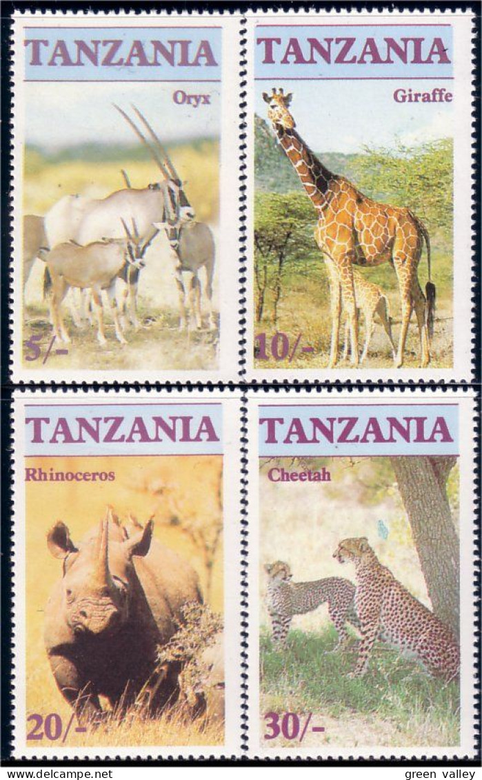 866 Tanzania Animals Oryx Girafe Giraffe Jirafa Giraffa Rhinoceros Leopardo MNH ** Neuf SC (TZN-54d) - Giraffe