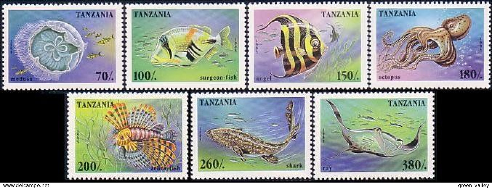 866 Tanzania Pieuvre Octopus Poissons Fish Meduse Jellyfish MNH ** Neuf SC (TZN-29b) - Turtles