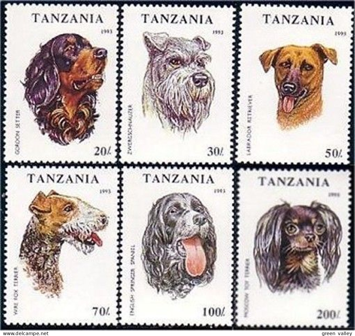 866 Tanzania Chiens Dogs Mint Setter Golden Boxer Terrier MNH ** Neuf SC (TZN-13a) - Tanzania (1964-...)