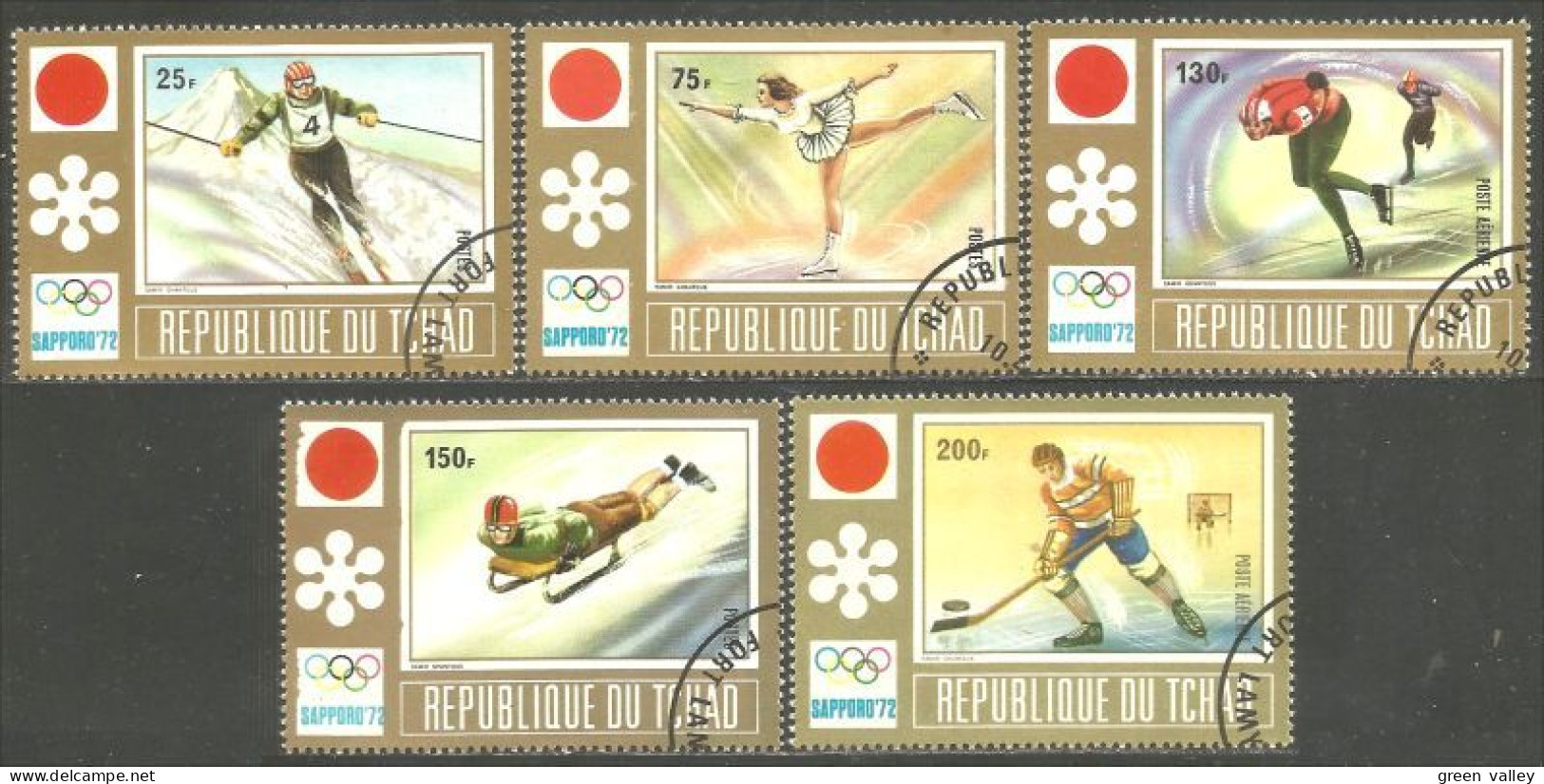 855 Tchad Olympiques Olympic Sapporo 72 Ski Hockey Patinage Skating Luge Sleigh Sled (TCD-70) - Winter 1972: Sapporo