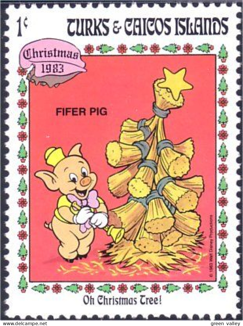 886 Turks Caicos Disney Sapin Noel Christmas Tree Fifer Flute Flutiste Pig Cochon MNH ** Neuf SC (TUK-81) - Christmas