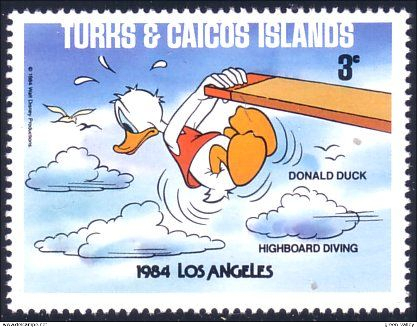 886 Turks Caicos Disney Los Angeles Diving Swimming Plongeon Natation Nage Plongee Diver MNH ** Neuf SC (TUK-78a) - Turks And Caicos