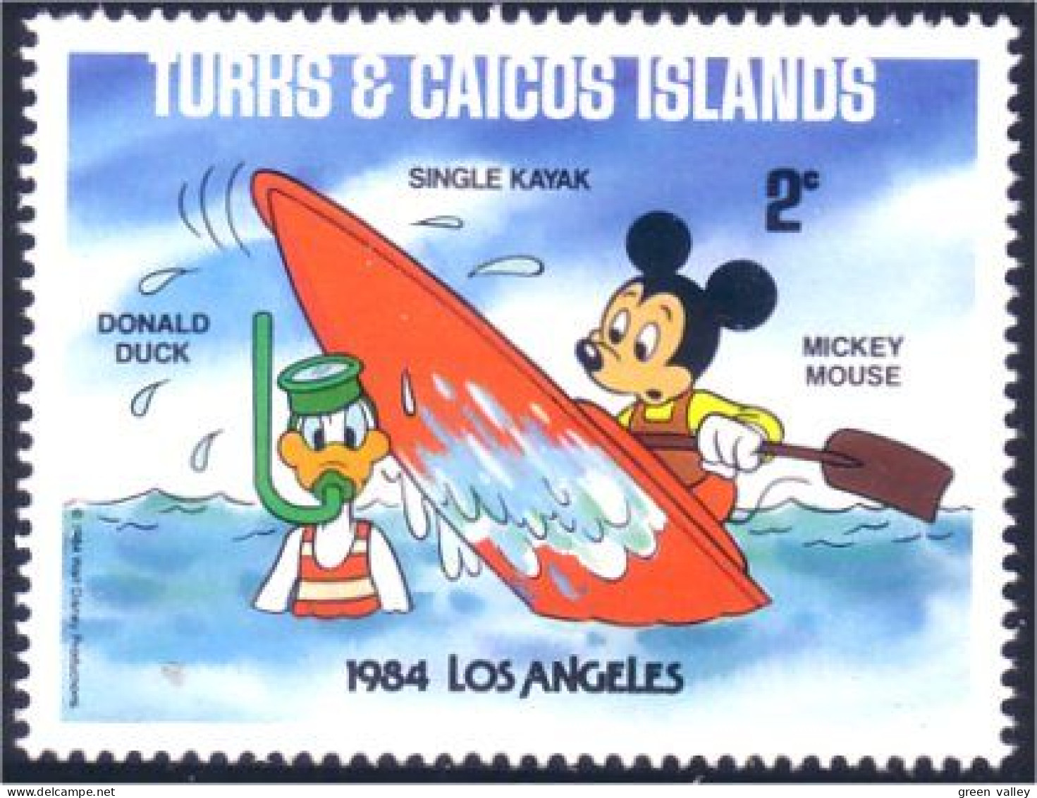 886 Turks Caicos Disney Los Angeles Mickey Kayak Donald Diving Plongee Diver Plongeon MNH ** Neuf SC (TUK-77b) - Disney