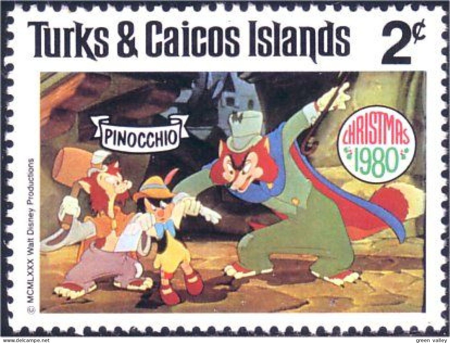 886 Turks Caicos Pinocchio Noel Christmas Fox Renard Cat Chat Katz MNH ** Neuf SC (TUK-63c) - Natale