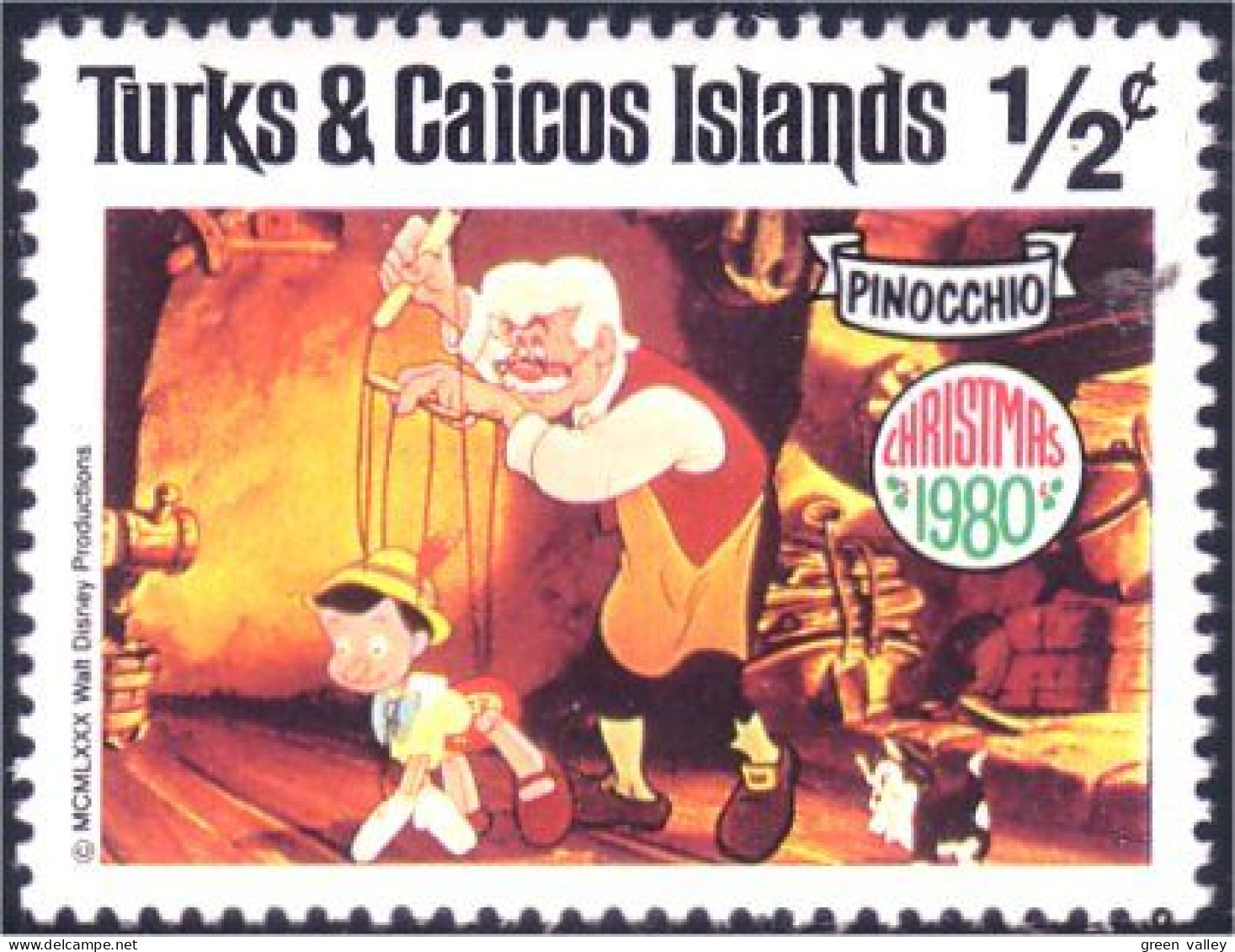 886 Turks Caicos Disney Pinocchio Noel Christmas Geppetto Cat Chat Katz Figaro MNH ** Neuf SC (TUK-61a) - Turks & Caicos