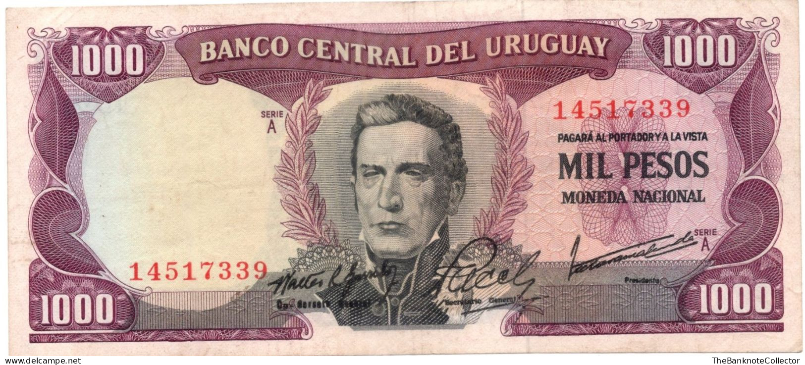 Uruguay 1000 Pesos ND 1967 Serie A P-49 Very Fine - Uruguay