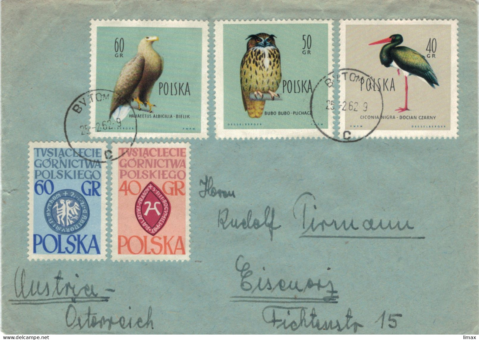 Bytom 1962 Seeadler H. Albicilla - B. Bubo Uhu - Schwarzstorch C. Nigra > Eisenerz - Vögel Ornithologie - Lettres & Documents