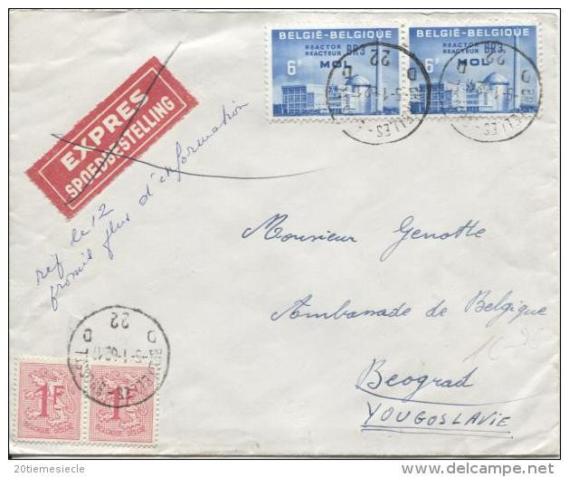 TP 1197(2)-859(2) S/L.Exprès C.Bruxelles (22) 5/1/62 V.Beograd Yougoslavie C.d'arrivée AP535 - Lettres & Documents