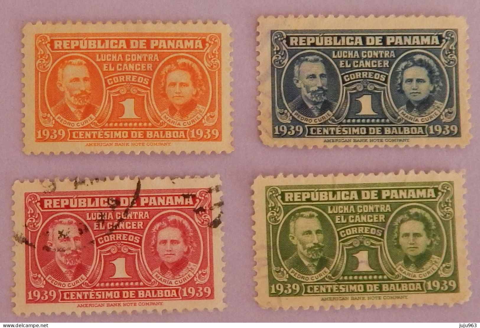 PANAMA YT 211/214  TROIS OBLITERES+ UN NEUF**MNH "PIERRE ET MARIE CURIE- LUTTE CONTRE LE CANCER" ANNÉE 1939 - Panamá