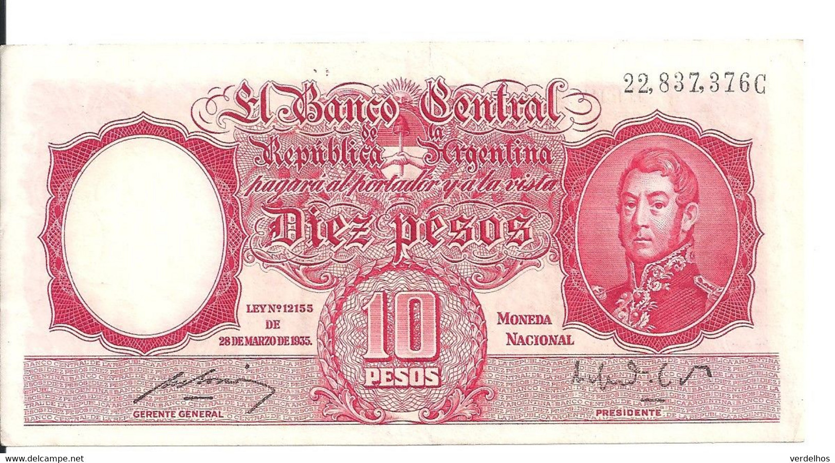 ARGENTINE 10 PESOS ND1946-54 VF+ P 265 B - Argentina