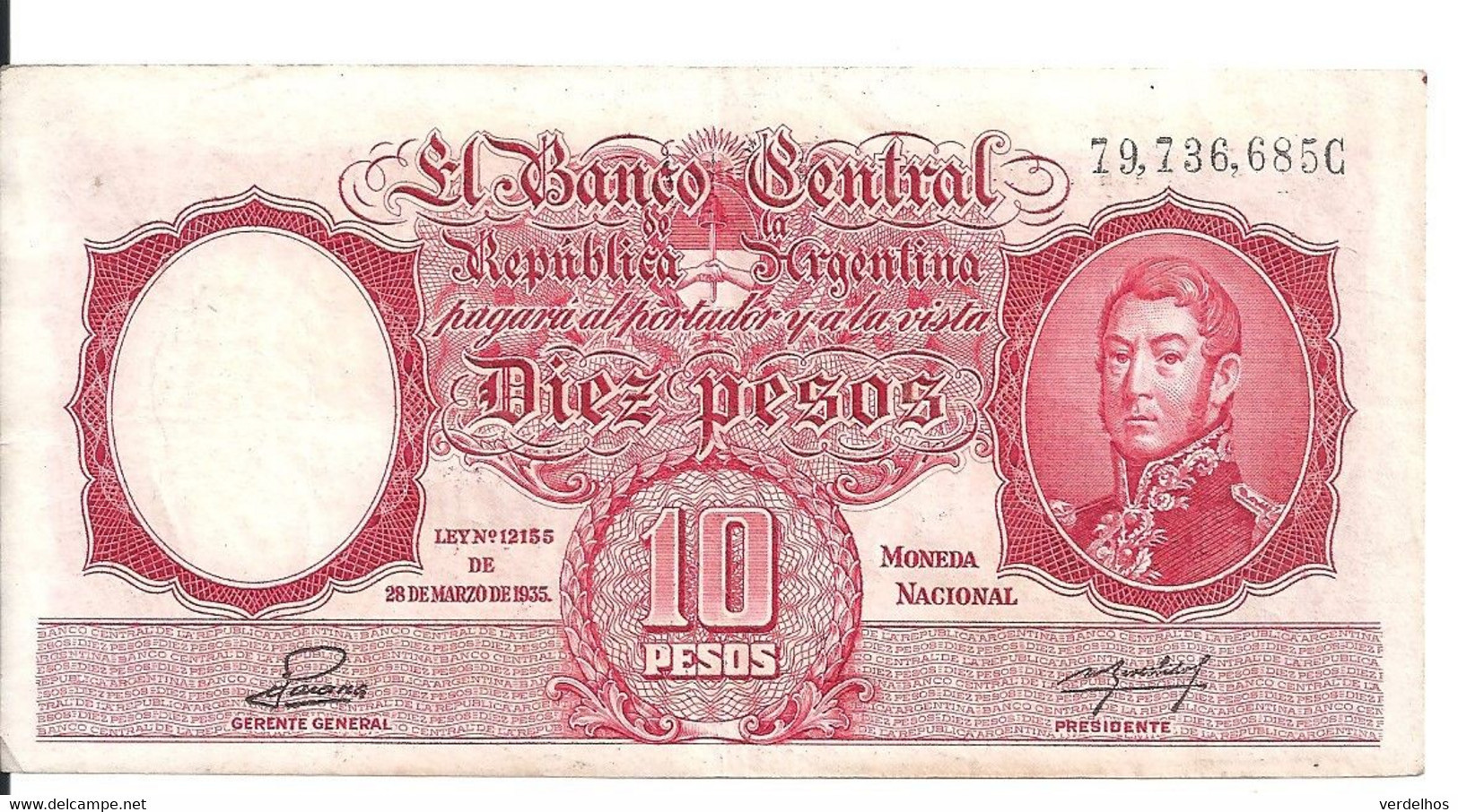 ARGENTINE 10 PESOS ND1946-54 VF+ P 265 B - Argentinien