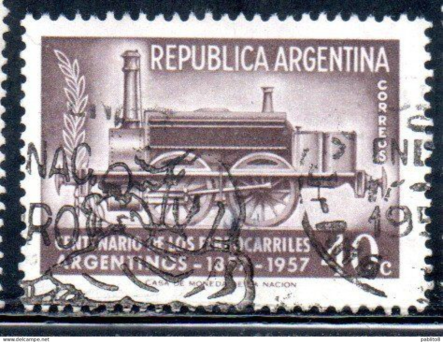 ARGENTINA 1957 CENTENARY OF ARGENTINE RAILROAD LA PORTENA 40c USED USADO OBLITERE' - Used Stamps