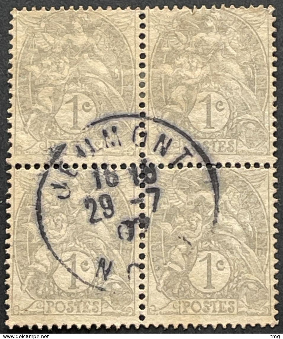 YT 107 D Bloc De 4 Papier GC Jeumont Nord 1900-24 1c Type Blanc (IB) 29.07.1907 France – Aff - 1900-29 Blanc