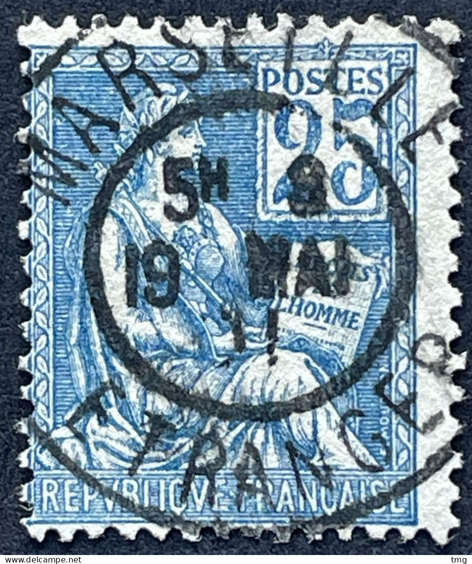 YT 114 Marseille étranger 09.05.1901 Type Mouchon 25c Bleu (timbre 10 €) France – Aff - 1900-02 Mouchon