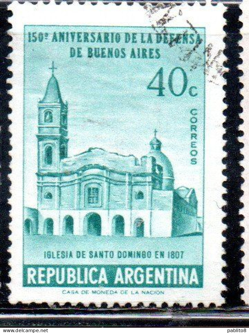 ARGENTINA 1957 150th ANNIVERSARY OF THE DEFENSE BUENOS AIRES CHURCH OF SANTO DOMINGO 40c USED USADO OBLITERE' - Usati