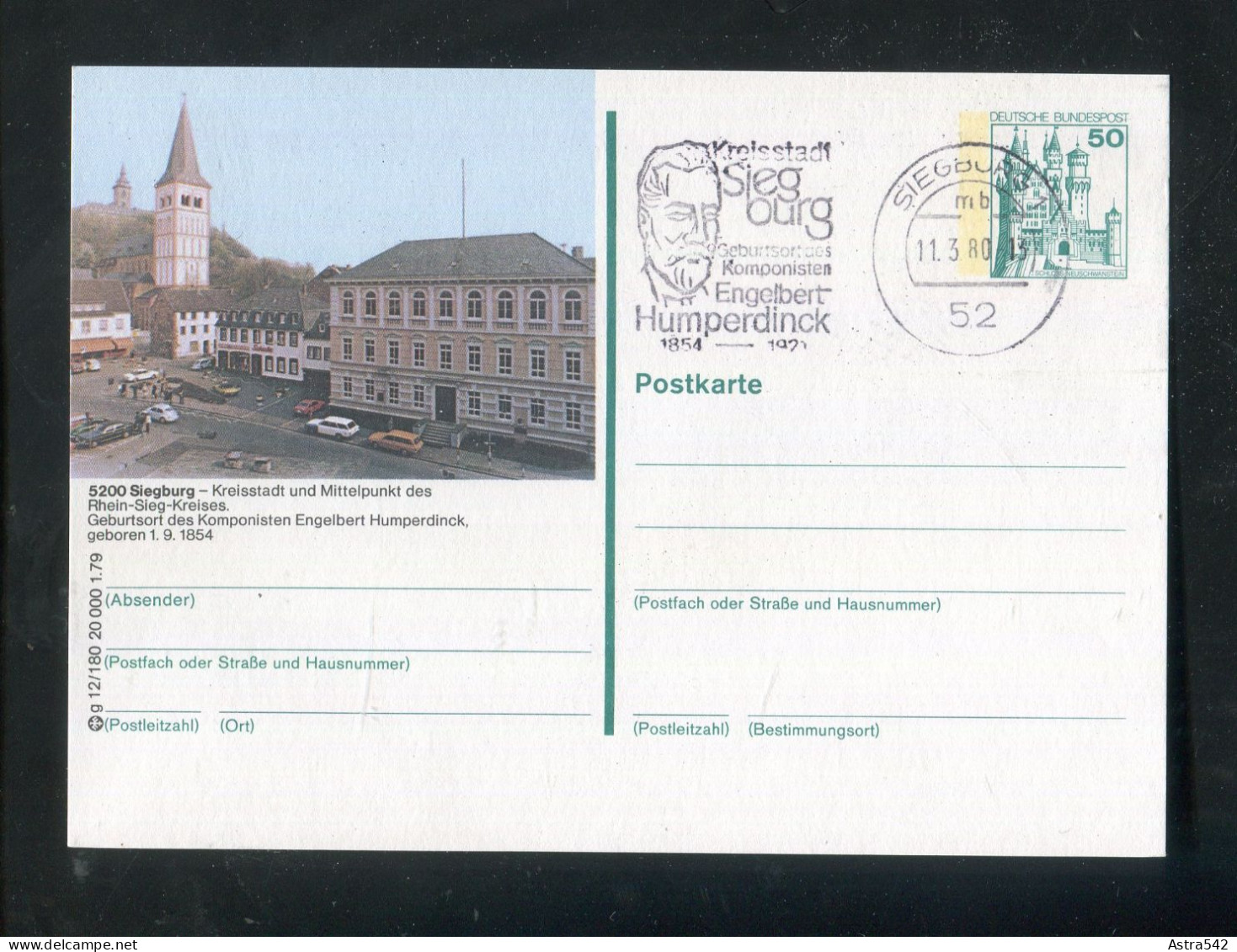 "BUNDESREPUBLIK DEUTSCHLAND" 1979, Bildpostkarte Mit Bildgleichem Stempel Ex "SIEGBURG" (A0192) - Cartes Postales Illustrées - Oblitérées