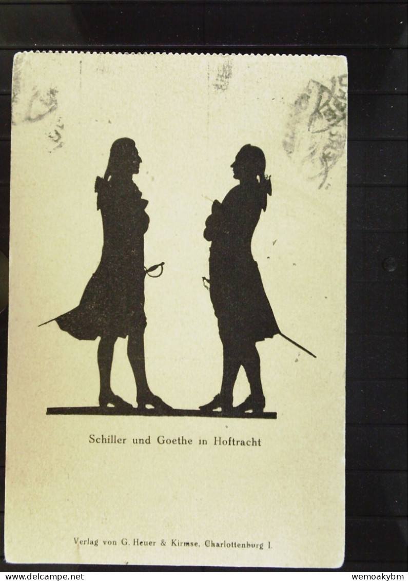 DR: Ansichtskarte - Scherenschnitt - "Schiller Und Goethe In Hoftracht"  Aus BERLIN Vom 2.11.1919 Nach Stettin - Scherenschnitt - Silhouette