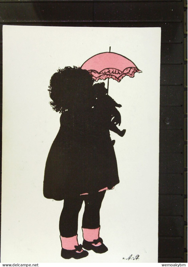 DR: Ansichtskarte - Scherenschnitt - "Mädchen Mit Puppe Und Schirm"  V. A.-St. - Scherenschnitt - Silhouette