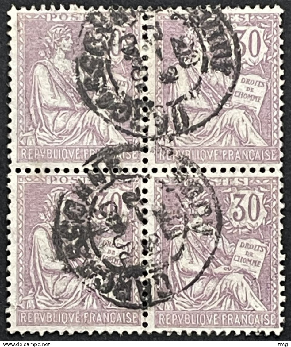 YT 128 Bloc De Quatre Carcassonne (Aude) Type Mouchon Retouché 30 C Violet (côte > 150 €) France – Kr0lot - 1900-02 Mouchon