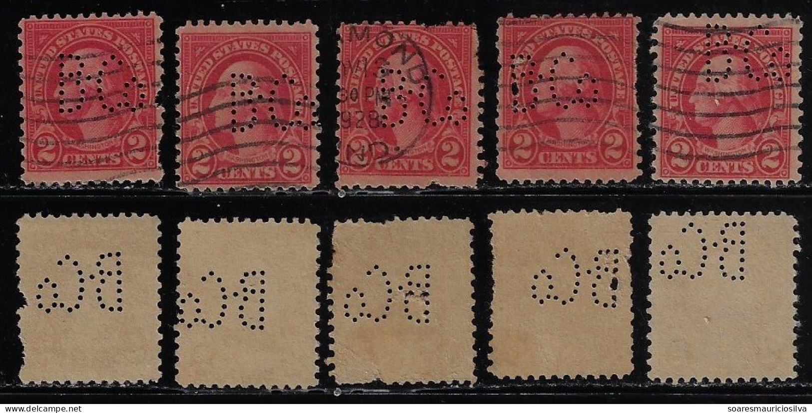 USA United States 1923/1934 5 Stamp With Perfin B.Co By Frank S. Betz Company From Hammond Lochung Perfore - Perfins