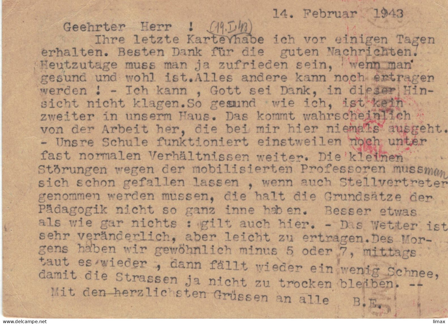 Ganzsache Bukarest 1.III.1943 > Karl Deser München - Zensur OKW Briefträgerstempel (31) - Covers & Documents