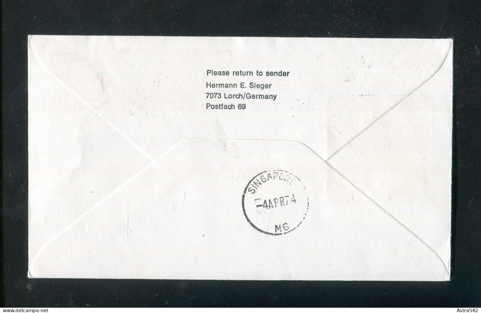 "BUNDESREPUBLIK DEUTSCHLAND" 1974, Erstflugbrief LH 690 Mit DC 10 "Frankfurt-Singapur" (A0198) - First Flight Covers